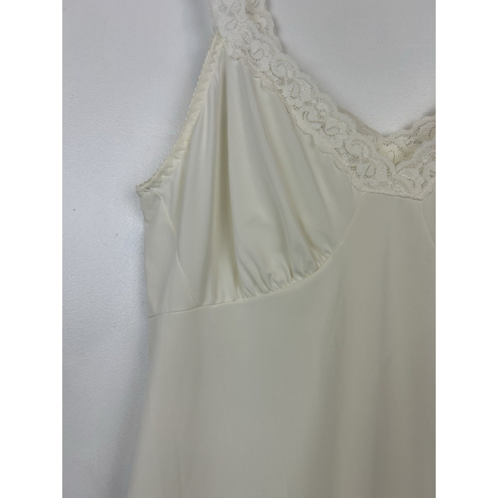 Vintage Slip Dress Womens Medium Babydoll Ivory Nylon Lace Trim Full Slip Read - Picture 5 of 7